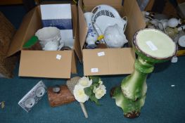 Two Boxes of Pottery. Household Goods, Fan, Booken