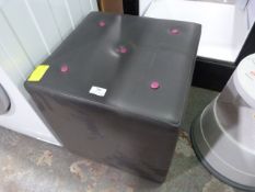 Faux Leather Cube Stool in Charcoal with Cerise Buttons