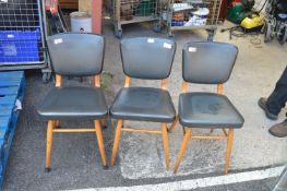 Three Vintage Beech Chairs with Vinyl Seats