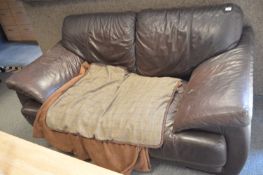 *Brown Leather Two Seat Settee