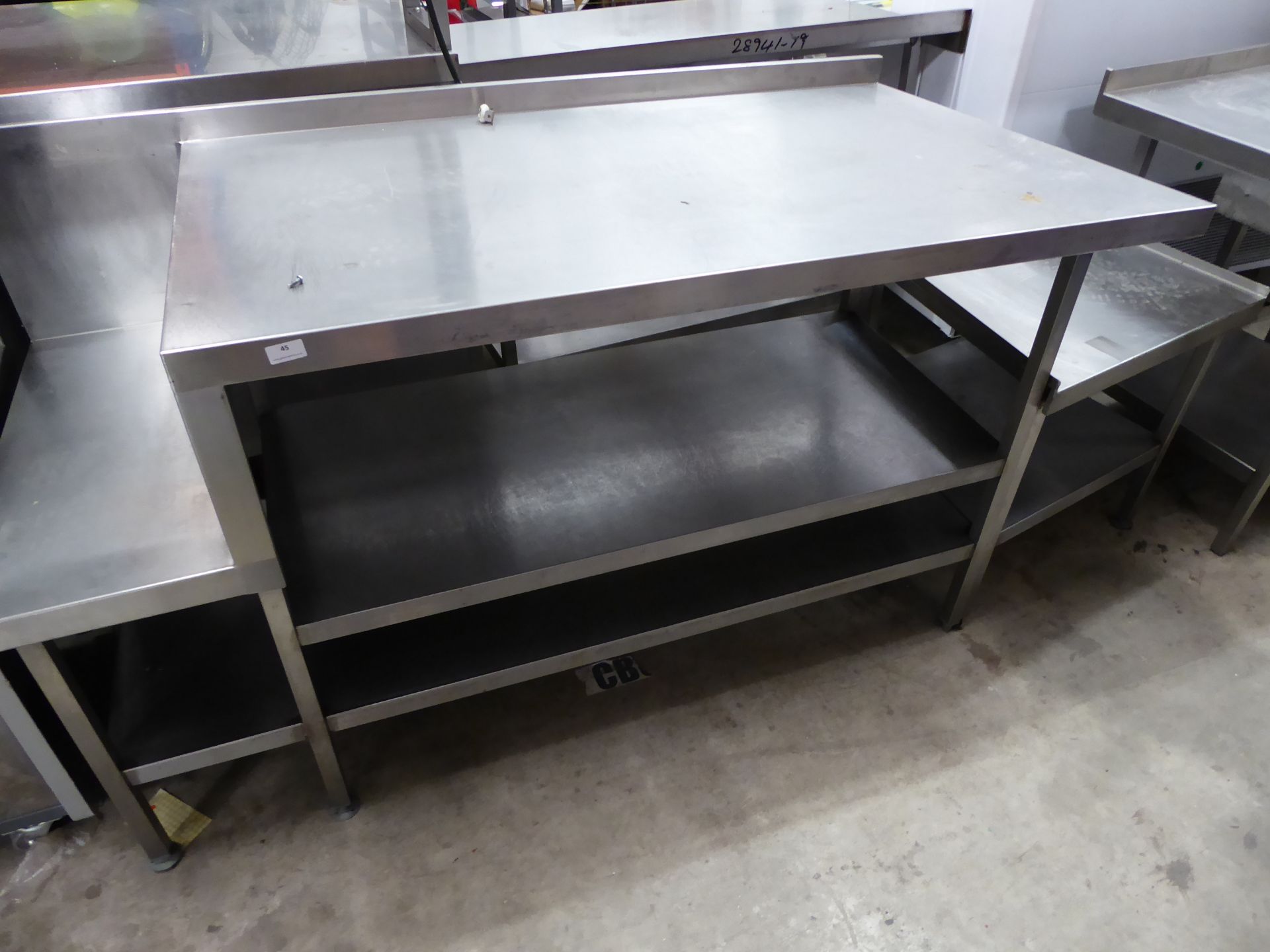 * S/S prepbench with upstaand and undershelf - with lowlevel applience shelf to either end. 2200w