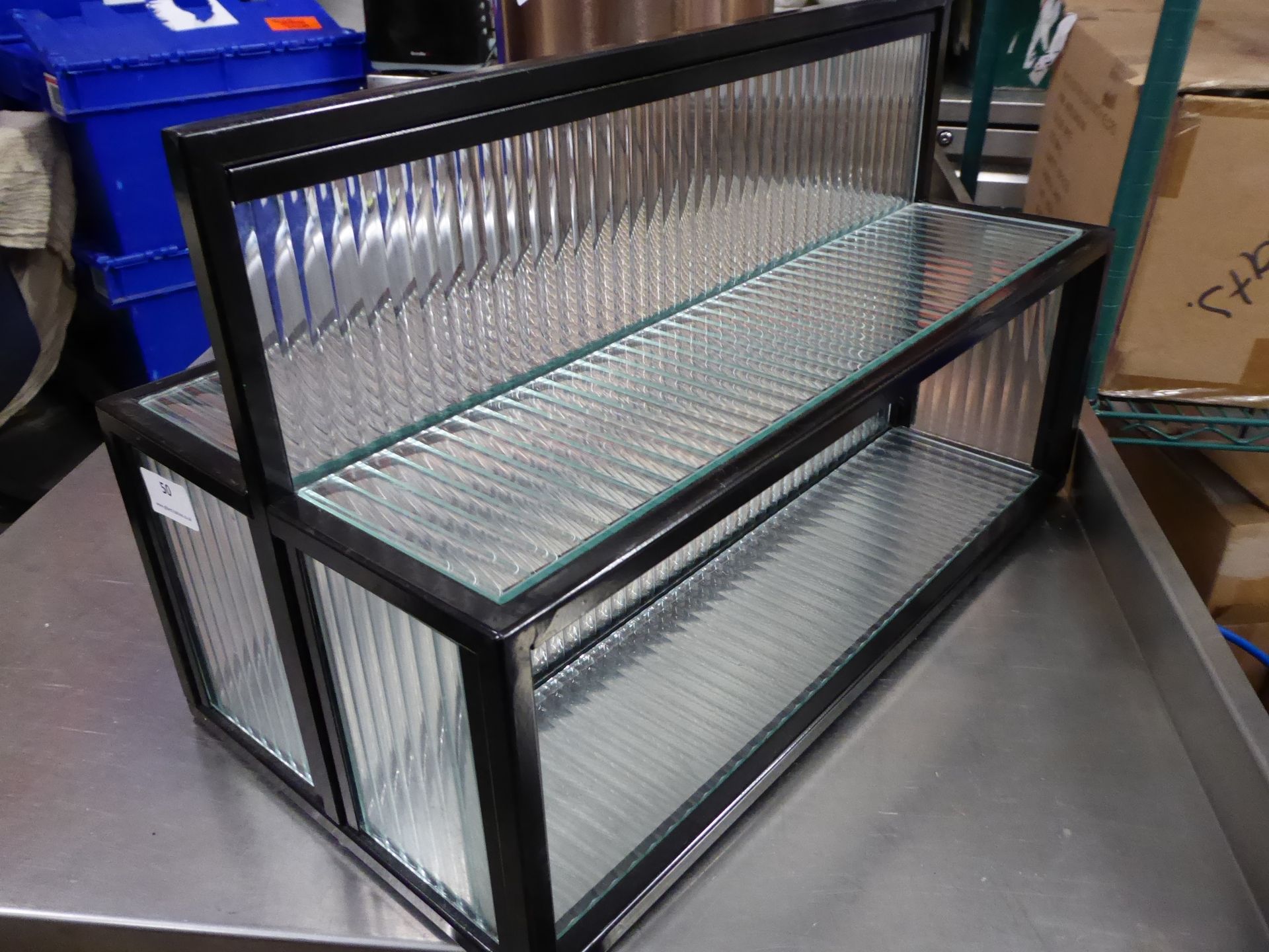 * Metal frame with glass display shelf - double sided. 480w x 250d x 300h - Image 2 of 2