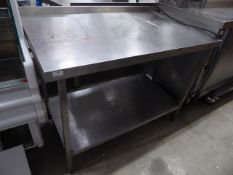 * S/S prepbench with upstand and undershelf. 1200w x 700d x 950h