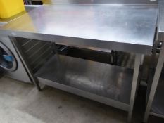 * S/S prep bench with upstand and undershelf. 1200w x 650d x 900h