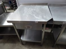 * S/S prepbench with drawer, upstand and undershelf - small corner cut out to front right. 700w x