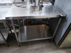* S/S prepbench with space for Bonza style tin opener with upstand and undershelf. 1000w x 700d x