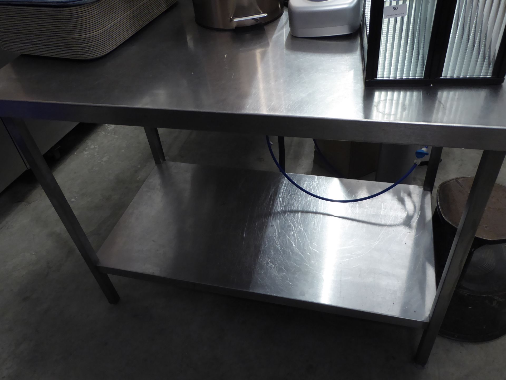 * S/S prepbench with upstand and undershelf. 1200w x 700d x 900h