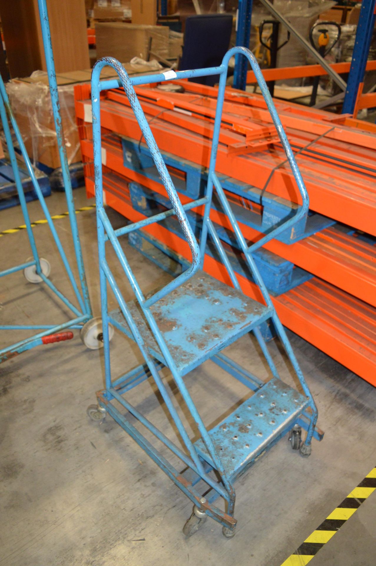 *Set of Blue Tubular Steel Two Tread Mobile Warehouse Steps