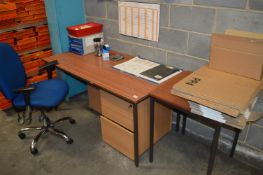 *Packing Station to Comprise of Darkwood Desk, Two Lightwood Three Drawer Units, Redwood Table and