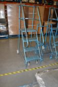 *Set of Blue Tubular Steel Four Tread Mobile Warehouse Steps