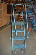 *Set of Blue Tubular Steel Three Tread Mobile Warehouse Steps