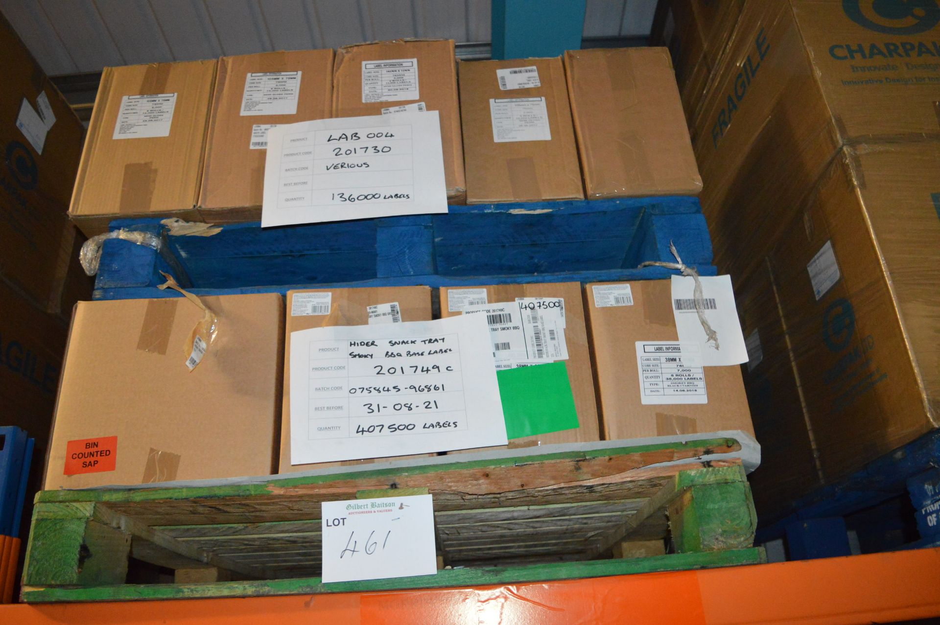 *Two Pallet Containing ~35 Boxes of Assorted Label (105x75mm, and 38x60mm, various colours)