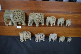 Ten Carved Soapstone Elephants