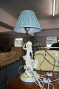 Decorative Figurine Table Lamp with Green Shade