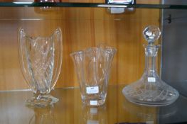 Two Glass Vases and a Decanter