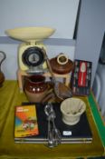 Vintage Kitchenware; Scales, Jelly Mould, Cutlery,