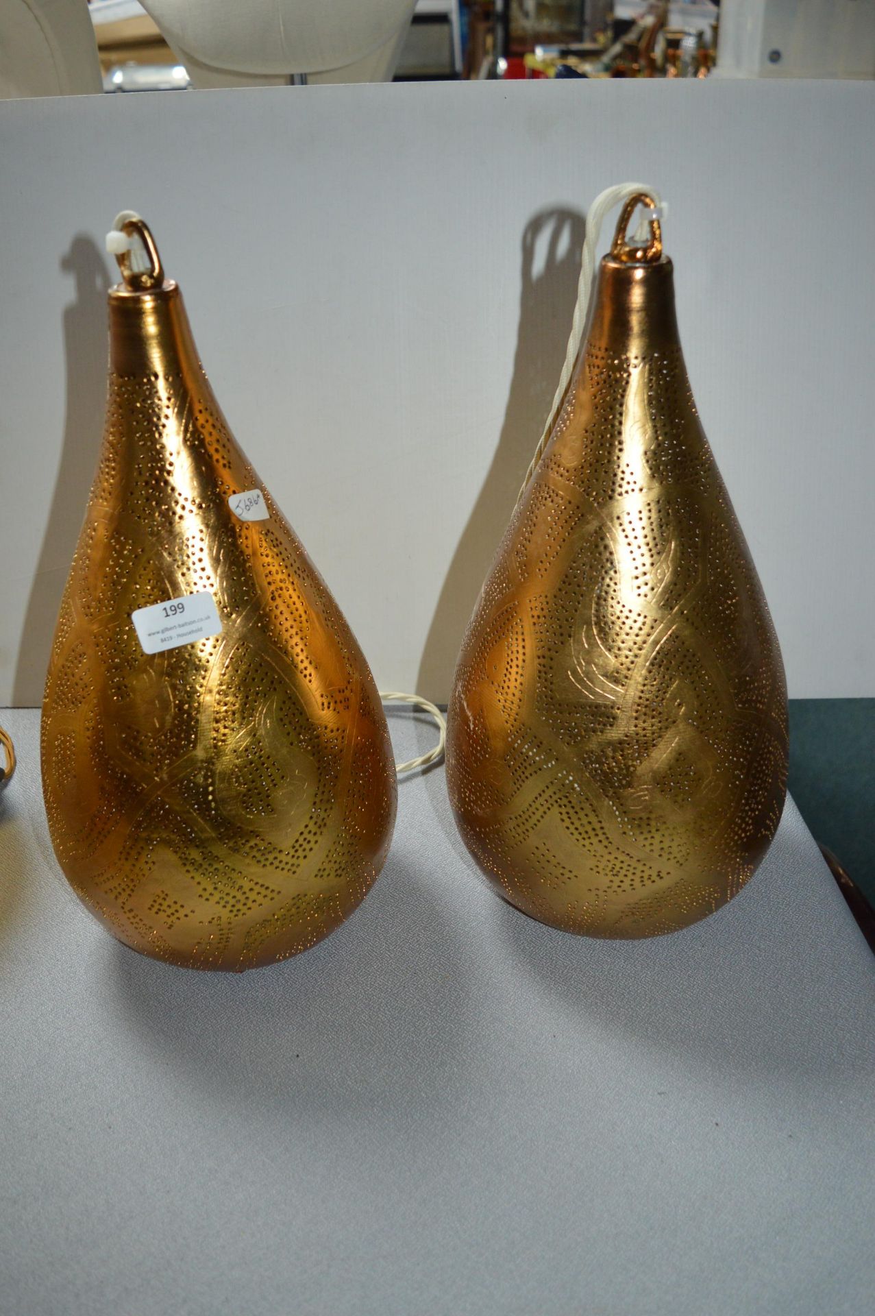 Two Pierced Gold Metal Lamps
