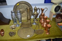 Brass and Copper Jugs, Vases, Trays, etc.