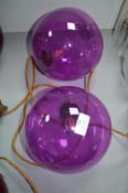 Two Purple Glass Pendant Lamps