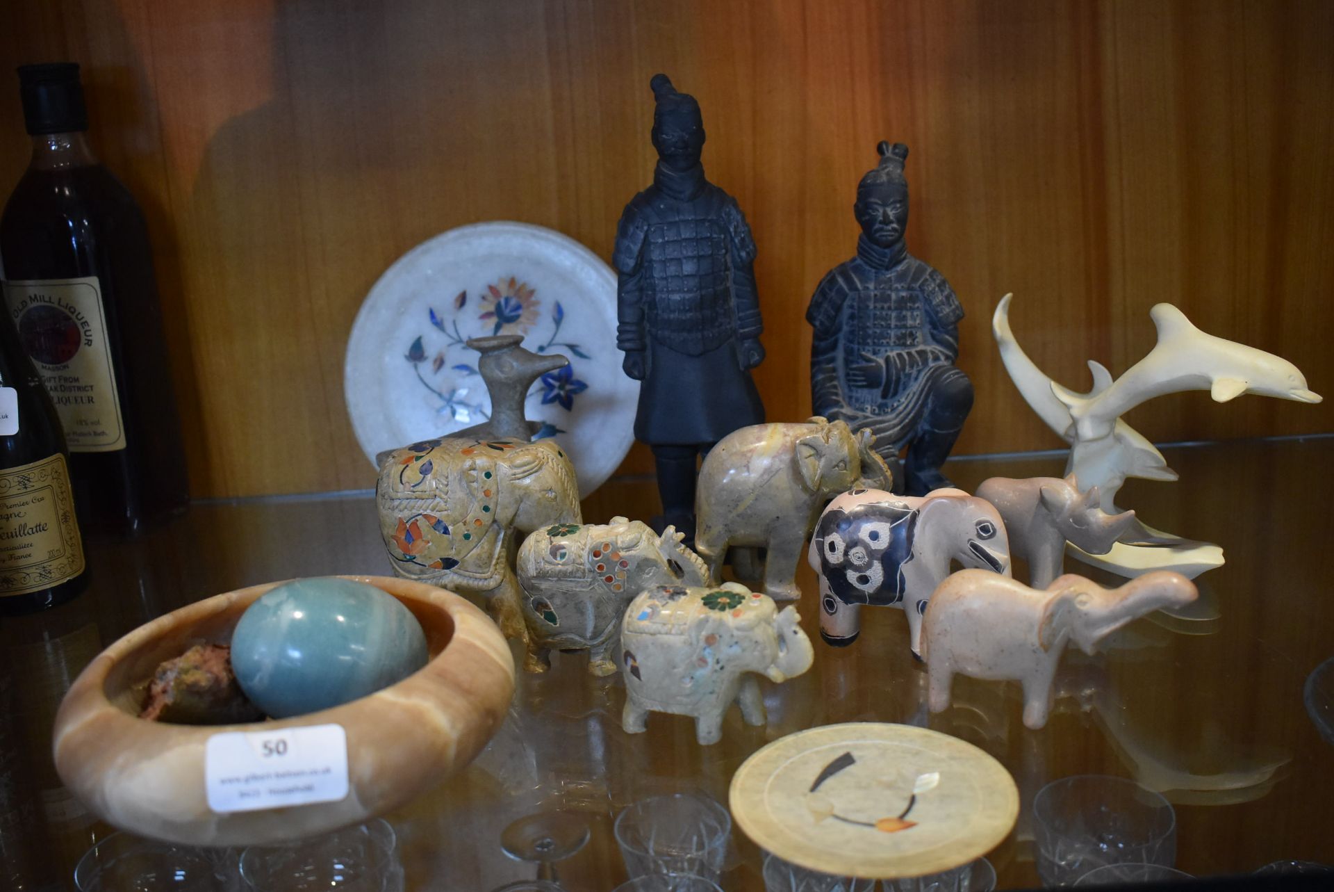 Carved Soapstone Elephants, Chinese Figures, etc.