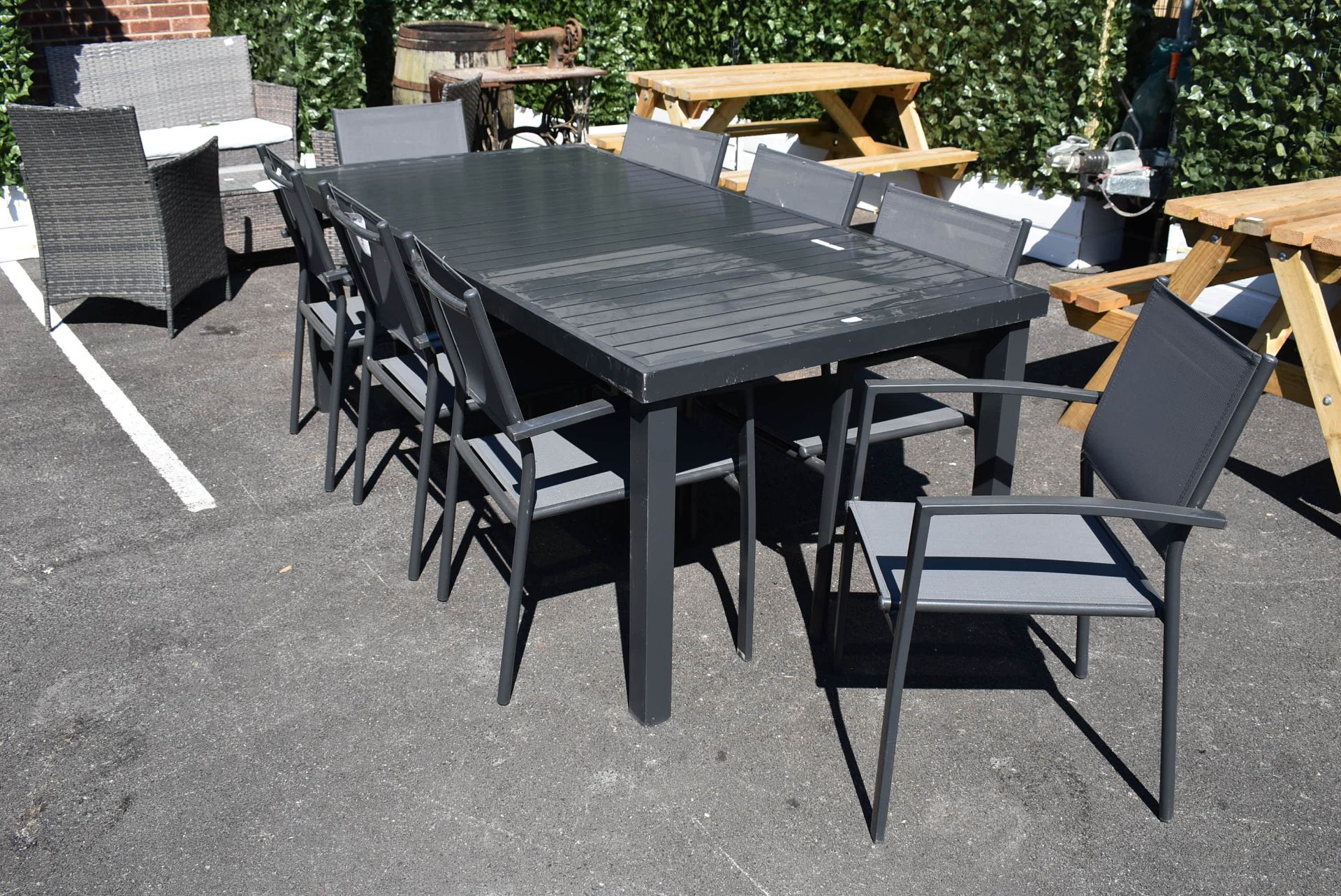 *Grey Metal Outdoor Dining Table with Mesh Chairs