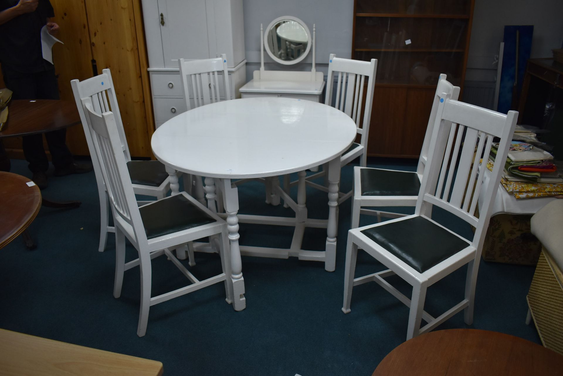 Victorian White Painted Oval Dining Table with Six