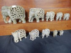 Ten Carved Soapstone Elephants