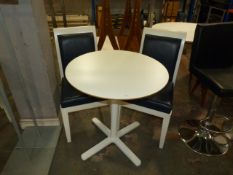 *Circular Occasional Table 70cm diameter with Two Blue Leathers and White Chairs