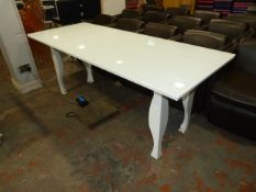 *Glass Topped Table on White Base 200x80x80cm