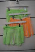 *Three Pairs of Devotion Twins Shorts in Green and Orange Size: M