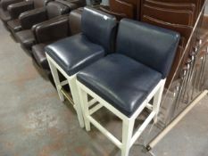 *Two Barstools with Blue Leatherette Seats and White Frame