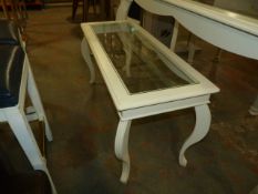 *Glass Topped Table on Wooden Bow Legs 120x50x60cm