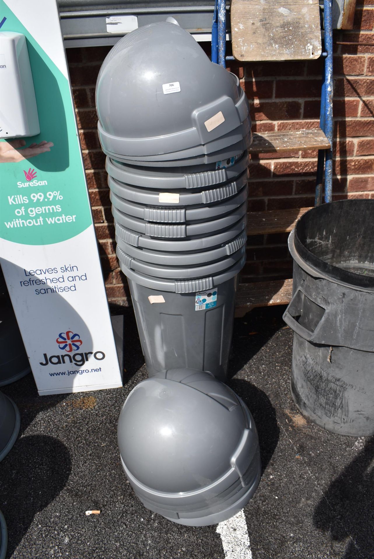 *Eight 50L Grey Bullet Bins