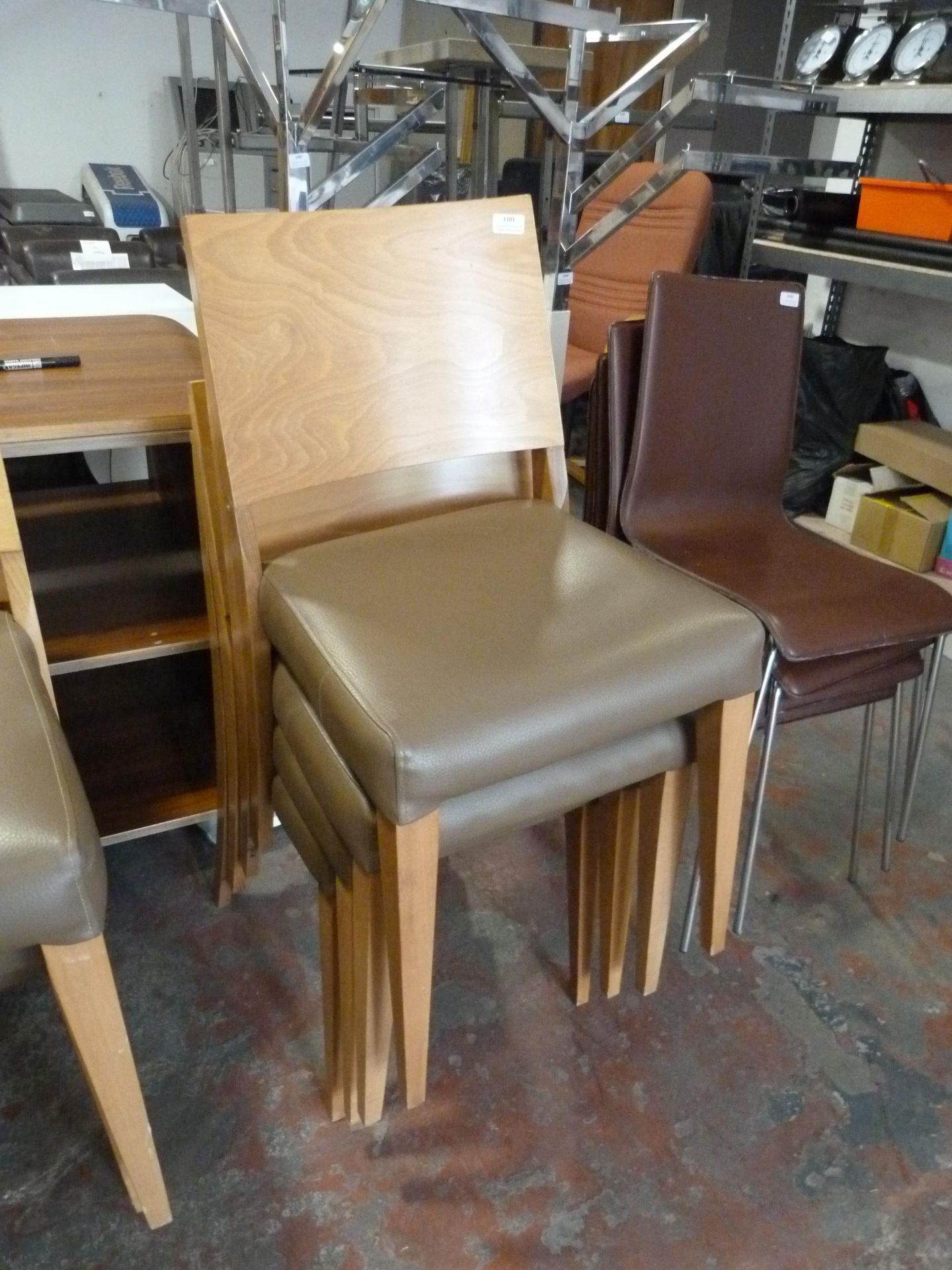 *Four Lightwood Dining Chairs with Brown Leather Seats