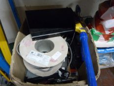 Box of Car Radio Fronts, Part Reels of Cable, DVD