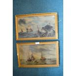 Pair of Oil on Board Seascapes with Sailing Ships (unsigned)