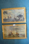 Pair of Oil on Board Seascapes with Sailing Ships (unsigned)