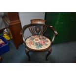 Inlaid Shield Back Armchair with Upholstered Seat on Cabriole Legs