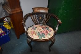 Inlaid Shield Back Armchair with Upholstered Seat on Cabriole Legs