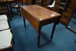 Victorian Mahogany Drop Leaf Table with Drawer on Four Turned Legs