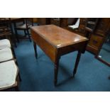 Victorian Mahogany Drop Leaf Table with Drawer on Four Turned Legs