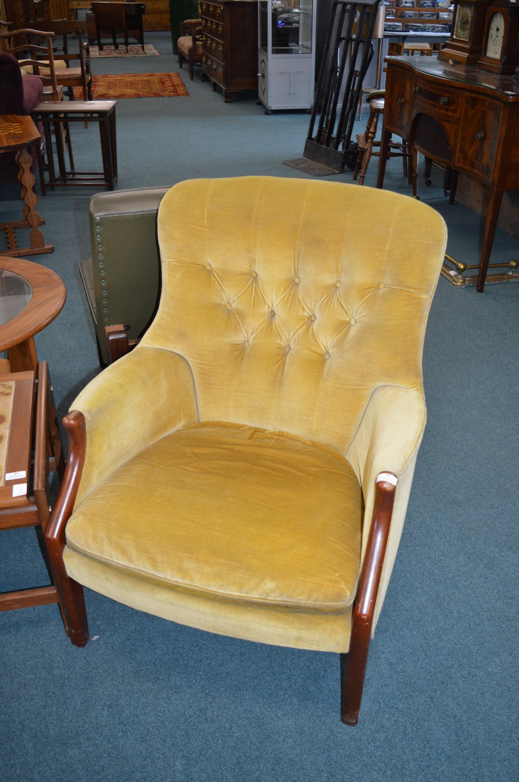 Antique Button Back Salon Chair in Mustard Upholstery