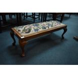 Mahogany Footstool With Embroidered Upholstered Cushion on Cabriole Legs