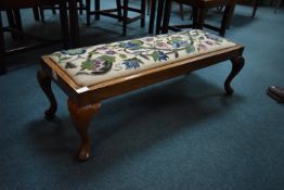 Mahogany Footstool With Embroidered Upholstered Cushion on Cabriole Legs