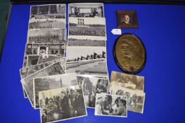 Adolf Hitler Embossed Metal Plaque plus Photographs and Postcards etc.