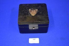 Ebonised Wooden Cigarette Box with Hallmarked Silver Plaque