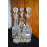 Three Piece Cut Glass Decanter Set with Stand