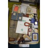 Tray Lot of Collectibles; Motoring Items, Playing Cards, Pipes, Lighters, etc.
