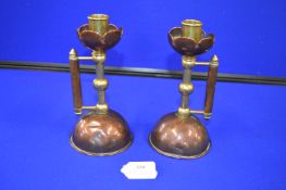 Pair of Arts & Crafts Brass & Copper Candlesticks