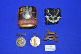 Military Cap Badges, Medals, Cigarette Cases, etc.